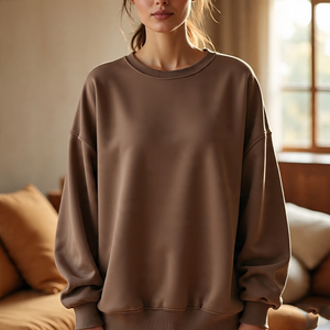 Sudaderas de felpa francesa de algodón de alta calidad para mujer, sudaderas gruesas de lana con hombros caídos, sudaderas de gran tamaño personalizadas en blanco lisas para mujer - Product Image 3