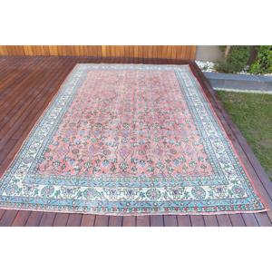 6.8x10.3 ft Rug, Vintage Turkish Oversize Rug, <b>Red</b> <b>Wool</b> Rug - Product Image 1