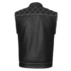 เสื้อกั๊กมอเตอร์ไซค์ขายส่ง แบบสั่งทำพิเศษสำหรับผู้ชาย หนังวัวแท้ เกรด A ผ้าผสมหนัง สำหรับขี่มอเตอร์ไซค์ เสื้อกั๊กหนังสำหรับนักขี่มอเตอร์ไซค์ - Product Image 2