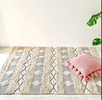 MORE Boho Moderner 4'x6' Baumwoll-Rechteckteppich Gewebter Geometrischer Dicker Mittelfloriger Teppich mit Quasten Waschbar Vielseitig Einsetzbar
