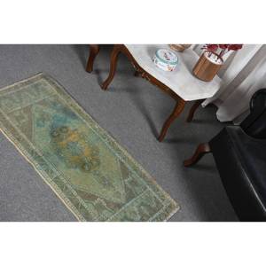 Tapis turc vintage vert bleu-1.6 X 3.9ft Design patchwork en laine de grande surface pour chambre à coucher couloir forme rectangulaire Latex - Product Image 4