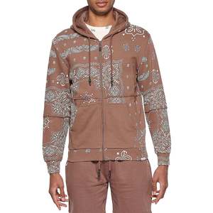 Felpa con Zip Grande da Uomo Elevenparis Marrone con Stampa Paisley, Tessuto Lavorato a Maglia, Ricamo 3D, Fodera in Raso - Product Image 1