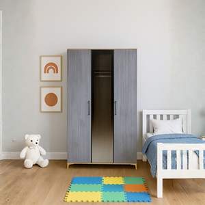 Armoire Arion Kids Ege à 3 portes en MDF avec pieds en bois, grand espace de rangement organisé pour enfants et adolescents - Product Image 1
