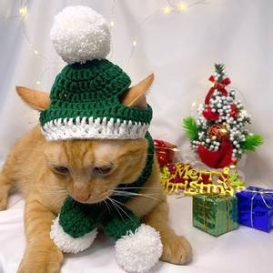 Conjunto de Gorro y Bufanda de Ganchillo para Gato, Estilo Navideño, para Fiestas, Disfraz para Mascotas - Product Image 3