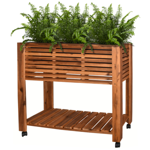 Maceta portátil de madera de acacia con ruedas conveniente para el hogar interior y exterior planta y maceta Uso de jardín móvil - Product Image 1