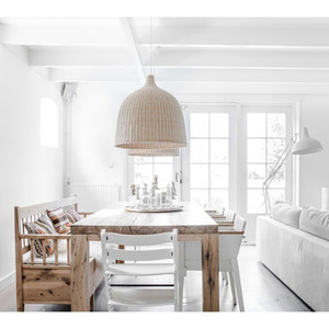 Handmade Boho Pendant <b>Light</b> From Vietnam Rattan and <b>Bamboo</b> Midcentury Craftsman Design for Home Decor - Product Image 3