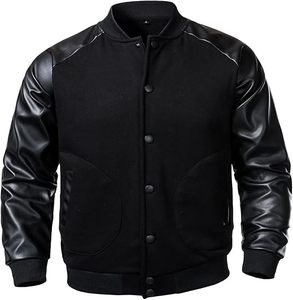 Chaqueta de béisbol Varsity personalizada para hombre Chaqueta de bombardero Letterman de mezcla de algodón con mangas de piel sintética Abrigo de Bombardero - Product Image 2