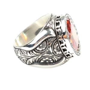 925 Sterling Silver Men's Handcrafted <b>Ring</b> with Engraved Rose Motif and <b>Citrine</b> Stone Bezel Setting Inlay Gift - Product Image 3