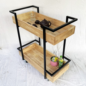 HOLA KB68037 2-Tier Standing Mobile <b>Shelf</b> Iron and Rubber Wood Frame for Living Room Space - Product Image 5