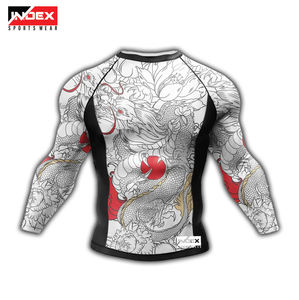 INDEX Men's Long Sleeve <b>Compression</b> <b>Shirt</b> Gray <b>Black</b> Dragon Print Quick Dry Slim Fit O-Neck Sporty Design - Product Image 1