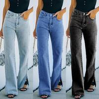 Vaqueros de mezclilla oscuros para mujer, de cintura media, estilo casual, impermeables, ecológicos, transpirables, con patrón sólido lavado, ajustados, rectos y sexys.
