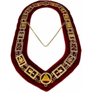 Collier de chaîne de haut prêtre fabriqué en usine collier de chaîne maçonnique Royal Arch Mark Masters plaqué or support rouge - Product Image 6
