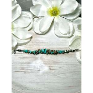 Ethnic Style Navajo Made #8 Turquoise & Sterling <b>Silver</b> Link <b>Bracelet</b> - Product Image 2