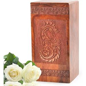 Urnas conmemorativas de madera hechas a mano para cenizas humanas de adultos urnas de cremación grabadas caja de urna de entierro decorativa funeraria - Product Image 2