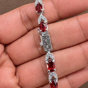 Rhaya Jewels Model 554 Trendy Everyday Geometric <b>Garnet</b> Cz Tennis Chain <b>Bracelet</b> Rhodium Plated 925 Sterling Silver Luxury - Product Image 3