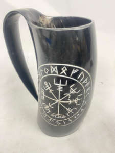 Taza Vikinga de Diseño Blanco Antiguo, Pulida, Ecológica, con Patrón de Cuerno de Búfalo, Vintage, Gran Capacidad, Portátil, al por Mayor - Product Image 3