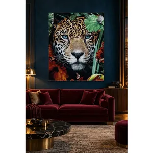 Impression sur toile Fida Tropical Leaves and Blue-Eyed Leopard - Product Image 3