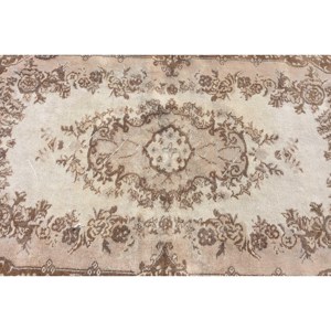 Vintage 3.8x7.1 ft Rug, Area Turkish Rug, <b>Brown</b> White Camouflage <b>Wool</b> Rug - Product Image 5