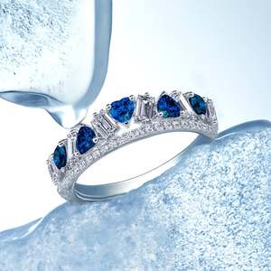 Bague d'éternité double rangée en saphir plaqué or 18 carats Jeulia Olivetta pour femme, mariage - Product Image 4