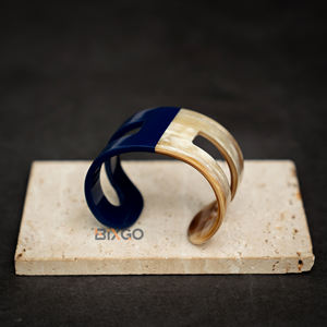Custom Handicraft Natural Buffalo Horn Cuffs, New Arrival Cutout Design Fashion <b>Bracelet</b> Dark Blue - Product Image 5