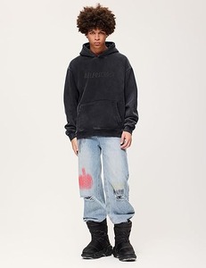 Sweat à capuche 100% coton lourd pour hommes Acid Wash Design et techniques brodées de marque personnalisées pour la saison hivernale - Product Image 4