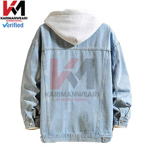 Chaqueta Trucker con Capucha de Mezclilla Desgastada Unisex para Hombre, 100% Algodón Ecológico, Casual, Manga Larga, con Botones, Ropa de Calle, Otoño - Product Image 4