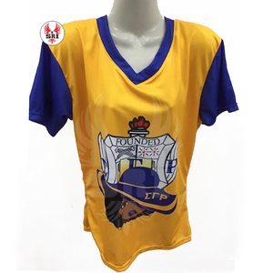 ซิกมาแกมมาโรโซโรรีตี้เสื้อยืดผ้าฝ้ายปักลายสำหรับผู้หญิง |   เสื้อยืดผ้าฝ้ายโพลีเอสเตอร์ปักลาย SGRho Sorority สำหรับสุภาพสตรีสั่งทำพิเศษ - Product Image 4