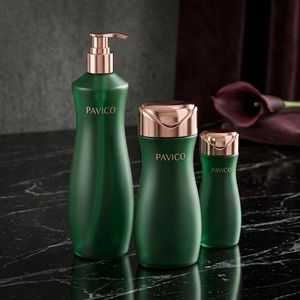 ขวดเครื่องสำอาง PET แบบโค้งพร้อมหัวปั๊มและฝาเปิดปิดแบบพลิก รุ่น Pavico รับผลิตแบบ ODM OEM ขายส่งราคาถูก พิมพ์ลายด้วยความร้อน - Product Image 3