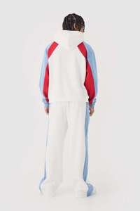 Ensemble de survêtement pour homme, style vintage d'hiver, à capuche, blocs de couleur, manches raglan, pantalon large, streetwear, athleisure, survêtement complet - Product Image 2