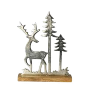 Ornement de renne d'arbre de Noël de conception moderne faite à la main Sculpture en métal de qualité supérieure avec base en bois pour la décoration de Noël d'hôtel - Product Image 1
