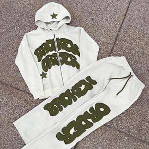 OEM Manufacturer <b>Applique</b> Embroidery And Acid Wash Streetwear Tracksuit 100% Cotton Fleece High Quality Tracksuit 450 GSM - Product Image 1