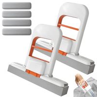 Lot de 6 mini-serpillières pliables avec éponge, panier en plastique, 4 tampons de rechange, haute absorption, manche en plastique, taux d'absorption de 80-90%, capacité de 701 ml