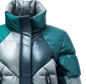 Mer Vert Gris En Peau De Mouton À La Mode Col Haut Lisse Zip-up Baggy Doux Décontracté Matelassé Personnalisé Puffer Veste En Cuir - Product Image 3