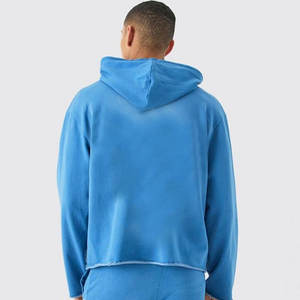 Survêtement bleu délavé à l'acide écologique en gros pour hommes 100% coton imprimé délavé au soleil vêtements de rue d'hiver - Product Image 3