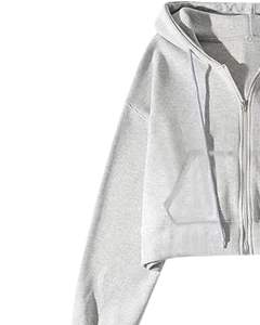 <b>Women</b> Light Grey Cropped <b>Zip</b> <b>Up</b> Hoodie Long Sleeve Drawstring Hooded Sweatshirt Casual Streetwear Winter Fashion <b>Top</b> For Ladies - Product Image 3