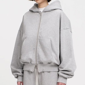 Sweat à capuche Boxy à double fermeture éclair personnalisé poids lourd 470gsm 100% coton sweat à capuche court pour hommes en éponge française pull à capuche à fermeture éclair - Product Image 3