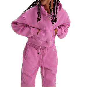 ชุดออกกำลังกายผู้หญิงแบบมีฮู้ดสีพื้นสำหรับฤดูใบไม้ร่วง ชุดกีฬาวิ่งสองชิ้น ชุดออกกำลังกาย - Product Image 3