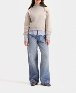 เสื้อฮู้ดผู้หญิงคุณภาพสูง สีเบจ ผ้าฝ้ายเนื้อนุ่ม ขอบยางยืด แขนยาว มีเชือกผูก ฮู้ด สำหรับฤดูหนาว สไตล์ลำลอง - Product Image 3