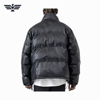 Blouson matelassé noir en PU pour homme, col montant, fermeture éclair, coupe-vent, épais, hiver, décontracté, coupe ample, couleur unie, manches classiques