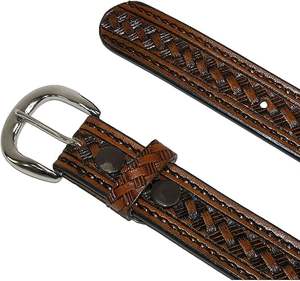 Cinturón de cuero repujado hecho a mano genuino para hombre con hebilla occidental vintage - Product Image 2