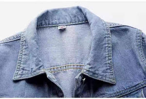 Vestes en jean pour hommes de haute qualité OEM, couleur bleu uni, tissu 100% coton, col rabattu, manches longues, respirantes - Product Image 4