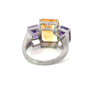 Impresionante anillo de piedras preciosas de plata 925 unisex con forma de baguette, amatista y citrino, ajuste de punta, logotipo personalizado para fiesta de boda - Product Image 5