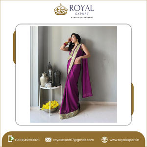 Tissu en soie satiné japonais de qualité supérieure, avec fil et séquence, travail, vêtements ethniques indiens, mariage, beau créateur Saree - Product Image 4