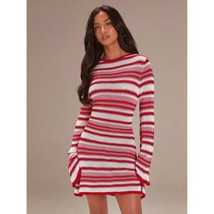 Vestido casual de punto a rayas con cuello barco para mujer - Product Image 3