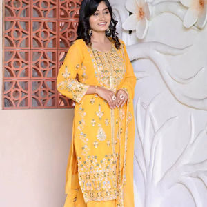 Tenue de soirée jaune pakistanaise Salwar Kameez avec Dupatta pour femme, costume ethnique indien Farshi, costumes pakistanais - Product Image 1