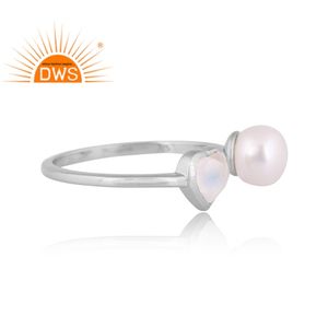 Meilleure qualité en argent sterling perle naturelle et pierre de lune arc-en-ciel bague réglable fabricant de bijoux personnalisés - Product Image 3