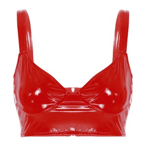 Crop top pour femme à bretelles larges, design personnalisé, en cuir verni et toile, effet mouillé, pour pole dance, clubwear et soirées - Product Image 1