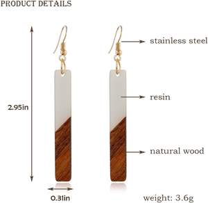 Pendientes de resina de madera Geométrica Madera Boho Gota Dang1le Pendiente Barra Redonda Declaración simple Africana - Product Image 2