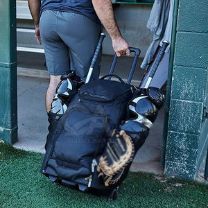 Sac à roulettes pour baseball robuste avec poignée télescopique, poches pour accessoires, sac à roulettes portable pour baseball - Product Image 5