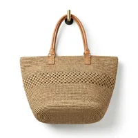 Sac fourre-tout décontracté en paille de raphia avec motif ajouré, deux poignées, grande capacité, style bohème, sac à main pour femme, usage quotidien